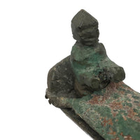 SOLD Carved Figure in Wood and Leather Boat or Sled, Antique Folk Art Carving