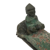 SOLD Carved Figure in Wood and Leather Boat or Sled, Antique Folk Art Carving