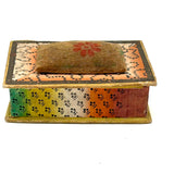 Mid 19th Century American Sewing Box in Best Paper with Stencil Painted Velvet Pin Cushion