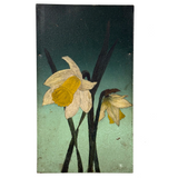 Two Daffodils, Very Arts & Crafts Feeling Glowy Old Painting on Tin