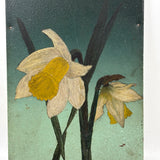Two Daffodils, Very Arts & Crafts Feeling Glowy Old Painting on Tin