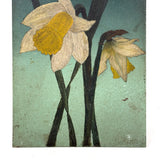 Two Daffodils, Very Arts & Crafts Feeling Glowy Old Painting on Tin