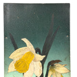 Two Daffodils, Very Arts & Crafts Feeling Glowy Old Painting on Tin