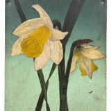 Two Daffodils, Very Arts & Crafts Feeling Glowy Old Painting on Tin