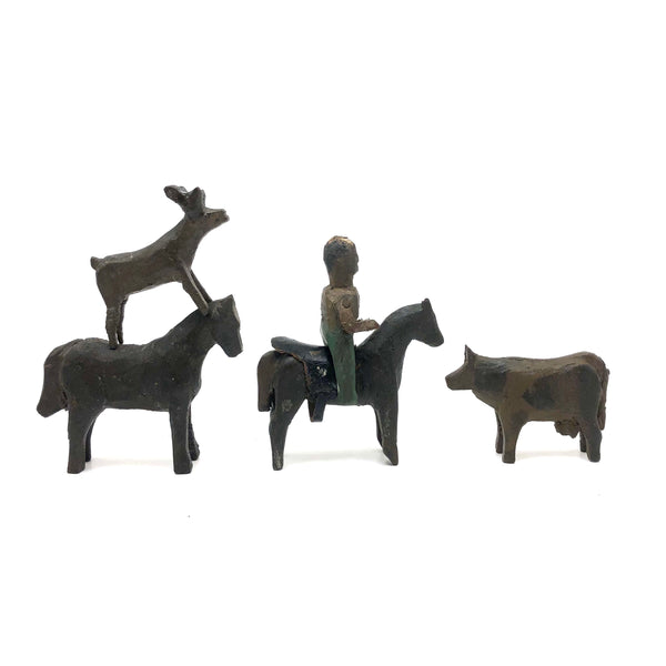 SOLD Antique Carved Folk Art Animals and Rider