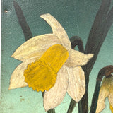 Two Daffodils, Very Arts & Crafts Feeling Glowy Old Painting on Tin