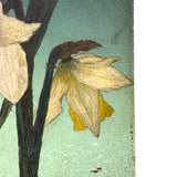Two Daffodils, Very Arts & Crafts Feeling Glowy Old Painting on Tin