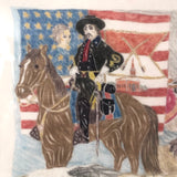 Pure Americana, Hand-drawn Folk Art Homage to Doc Holliday on Handkerchief, Framed as Found