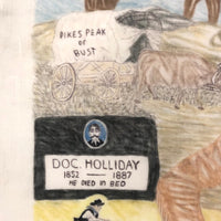 Pure Americana, Hand-drawn Folk Art Homage to Doc Holliday on Handkerchief, Framed as Found