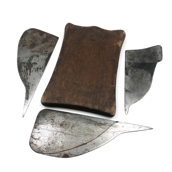 SOLD Beautiful Old Steel Planing/Molding Blades (?) in Lovely Two Compartment Wooden Sleeve