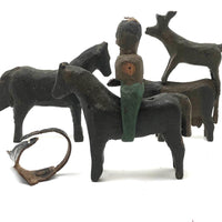 SOLD Antique Carved Folk Art Animals and Rider