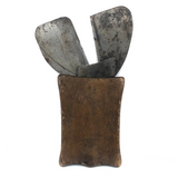 SOLD Beautiful Old Steel Planing/Molding Blades (?) in Lovely Two Compartment Wooden Sleeve