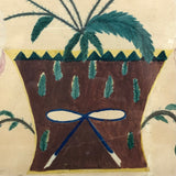Pink Peonies in Leaf Decorated Vessel: Extra Folky Early Theorem Watercolor in Original Frame
