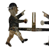 Antique Painted Tin Folk Art Pair of Figures in Bowlers with Pointing Arms