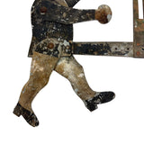 Antique Painted Tin Folk Art Pair of Figures in Bowlers with Pointing Arms