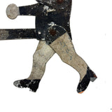 Antique Painted Tin Folk Art Pair of Figures in Bowlers with Pointing Arms