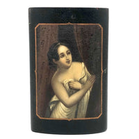 Concealing and Revealing, 19th C. Hand-painted Beauty on Papier Mache Cigar Case (No Lid)