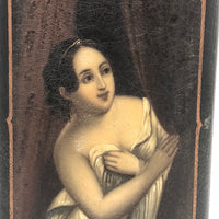 Concealing and Revealing, 19th C. Hand-painted Beauty on Papier Mache Cigar Case (No Lid)