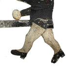 Antique Painted Tin Folk Art Pair of Figures in Bowlers with Pointing Arms