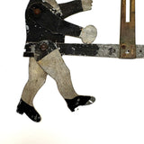 Antique Painted Tin Folk Art Pair of Figures in Bowlers with Pointing Arms