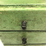 Three Drawer Hanging Chest in Original Green Paint with Hand-carved Pulls