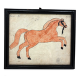 SOLD Red Horse, Wonderful 19th Century Folk Art Watercolor Drawing