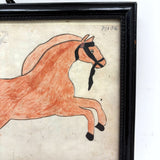 SOLD Red Horse, Wonderful 19th Century Folk Art Watercolor Drawing