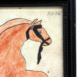 SOLD Red Horse, Wonderful 19th Century Folk Art Watercolor Drawing