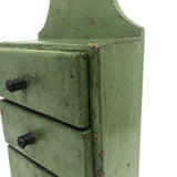 Three Drawer Hanging Chest in Original Green Paint with Hand-carved Pulls