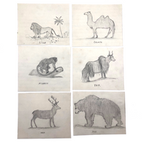 19th C. Graphite School Drawings Lot #3: Captioned  Animals no