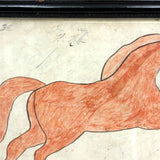 SOLD Red Horse, Wonderful 19th Century Folk Art Watercolor Drawing