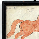 SOLD Red Horse, Wonderful 19th Century Folk Art Watercolor Drawing