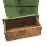 Three Drawer Hanging Chest in Original Green Paint with Hand-carved Pulls