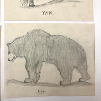 19th C. Graphite School Drawings Lot #3: Captioned  Animals
