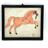SOLD Red Horse, Wonderful 19th Century Folk Art Watercolor Drawing