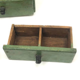 Three Drawer Hanging Chest in Original Green Paint with Hand-carved Pulls