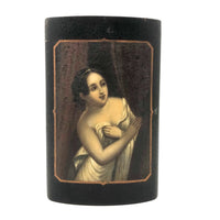 Concealing and Revealing, 19th C. Hand-painted Beauty on Papier Mache Cigar Case (No Lid)