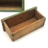 Three Drawer Hanging Chest in Original Green Paint with Hand-carved Pulls