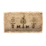 SOLD Early 19th Century Miniature Silk Needlepoint Sampler/Love Token with Dogs and Bird and Flowering Urns