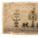SOLD Early 19th Century Miniature Silk Needlepoint Sampler/Love Token with Dogs and Bird and Flowering Urns