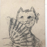 19th C. Graphite School Drawings Lot #4: Cat with Fan, Boat, Eagle's Nest