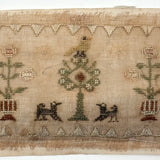SOLD Early 19th Century Miniature Silk Needlepoint Sampler/Love Token with Dogs and Bird and Flowering Urns