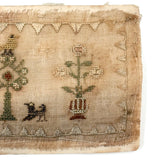 SOLD Early 19th Century Miniature Silk Needlepoint Sampler/Love Token with Dogs and Bird and Flowering Urns