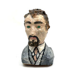 Folk Art Bust of Man in Suit with Inset Green Eyes , Plaster Over Wood with Polychrome