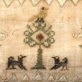 SOLD Early 19th Century Miniature Silk Needlepoint Sampler/Love Token with Dogs and Bird and Flowering Urns