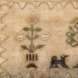 SOLD Early 19th Century Miniature Silk Needlepoint Sampler/Love Token with Dogs and Bird and Flowering Urns