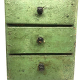 Three Drawer Hanging Chest in Original Green Paint with Hand-carved Pulls