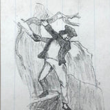 19th C. Graphite School Drawings Lot #4: Cat with Fan, Boat, Eagle's Nest