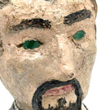 Folk Art Bust of Man in Suit with Inset Green Eyes , Plaster Over Wood with Polychrome