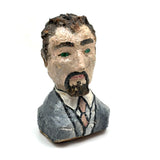 Folk Art Bust of Man in Suit with Inset Green Eyes , Plaster Over Wood with Polychrome